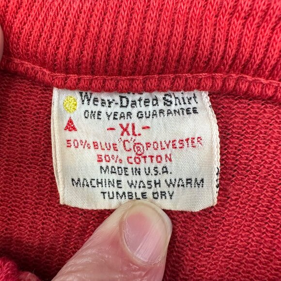 Vintage Red Knit Shirt Zipper Wear Dated USA XL 1970s Ribbed Unisex Retro - Picture 4 of 7